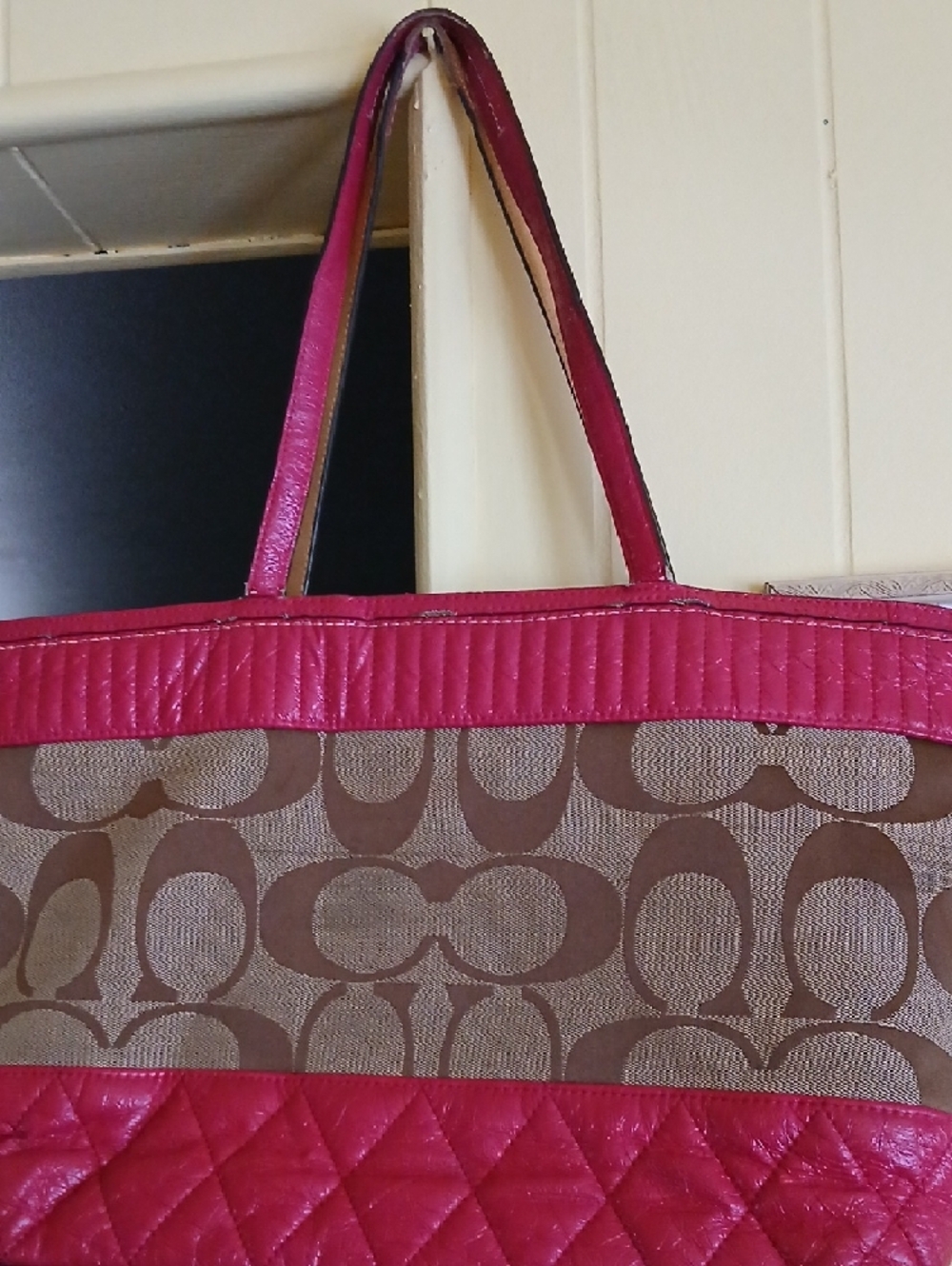 Coach Pink Signature Quilted Canvas Shoulder Tote - Picture 8 of 15